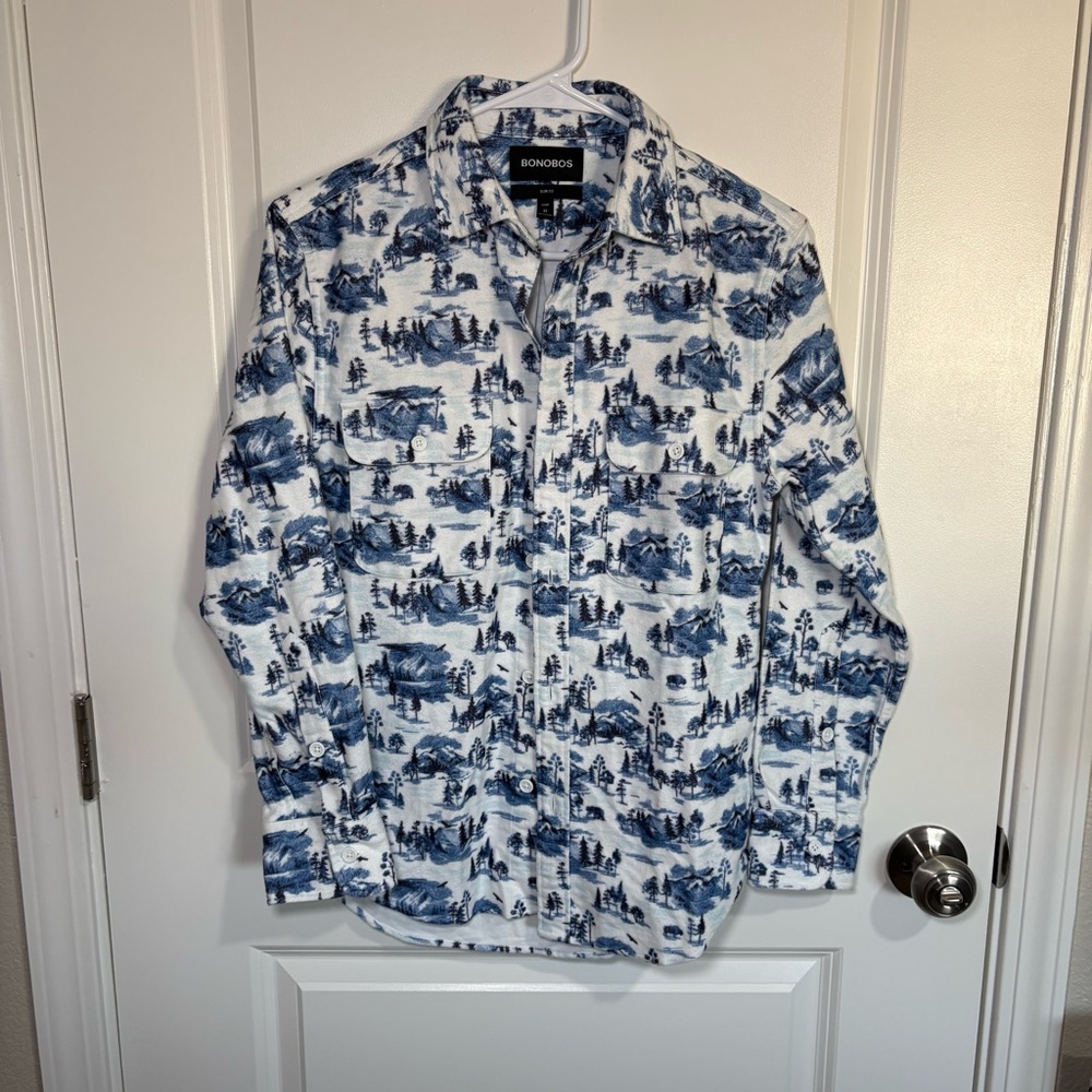 Bonobos Blue and White Mens Snow Patterned Jacket